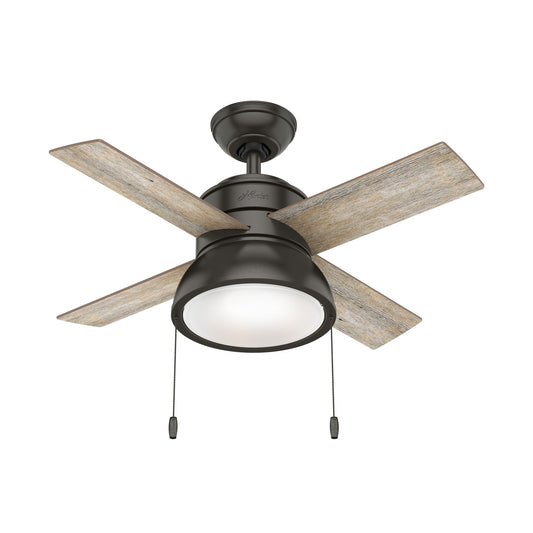 Hunter 36 inch Small Indoor Ceiling Fan with LED Light and Pull Chain - Standard Mount Bronze Ceiling Fan, 4 Blades, for Bedroom, Home Office, or