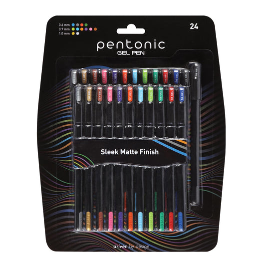 Pentonic Gel Pens, 24 Count, Assorted Colored Ink (12 Colors, 2 Of Each Color), Medium & Fine Point, Smooth Writing For Journaling (1002353)