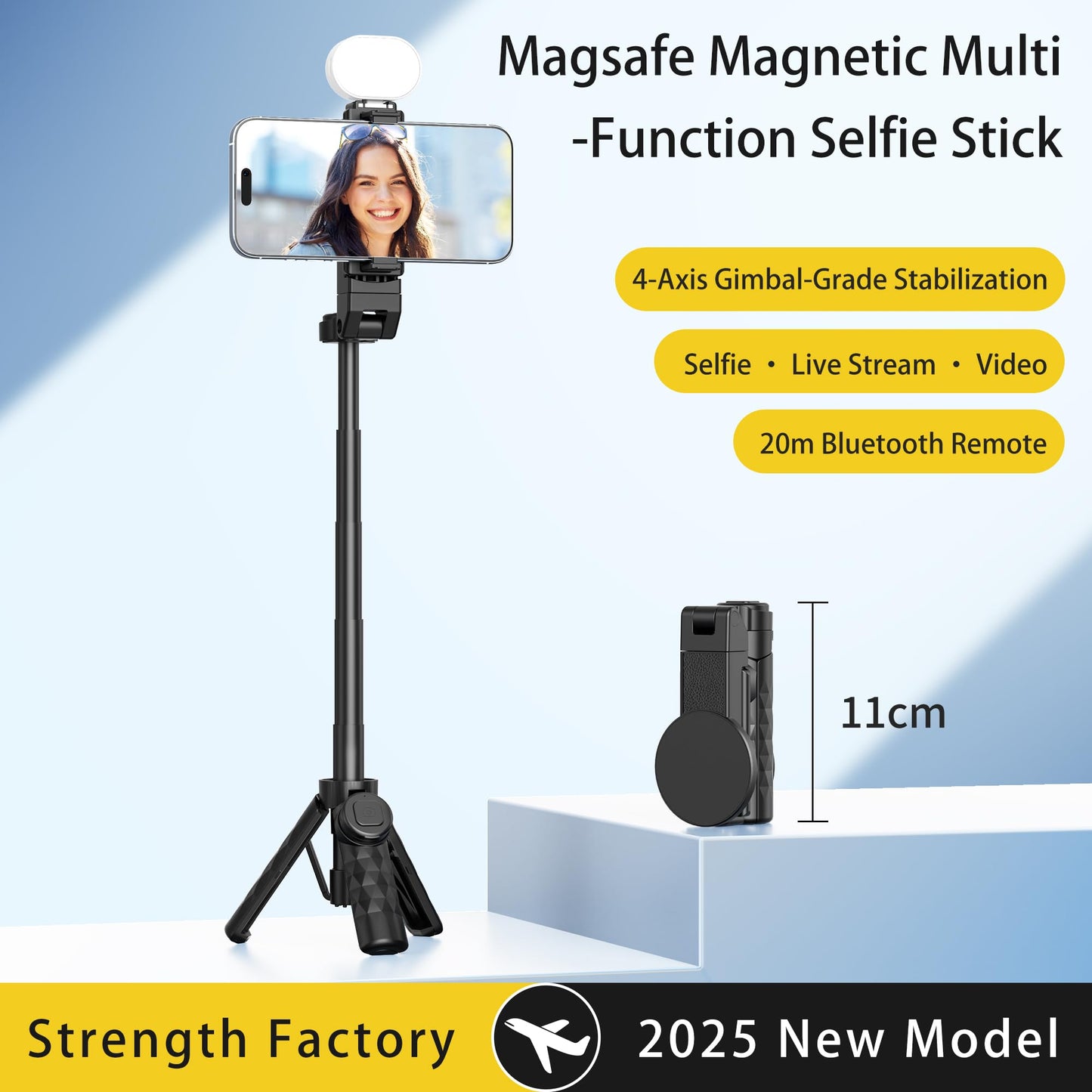 2026 New Pocket Selfie Stick: Magnetic/Clamp Dual Mount, Multi-Angle, Tripod, Wireless Remote, Fill Light, Vlogging Essential| for iPhone & Android