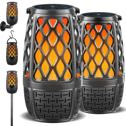 Upgraded Outdoor Bluetooth Speakers with Lights, IPX6 Waterproof Flame Atmosphere Outdoor Speaker, Auto-Pairing Multi-Sync up to 100 Speakers, Cool