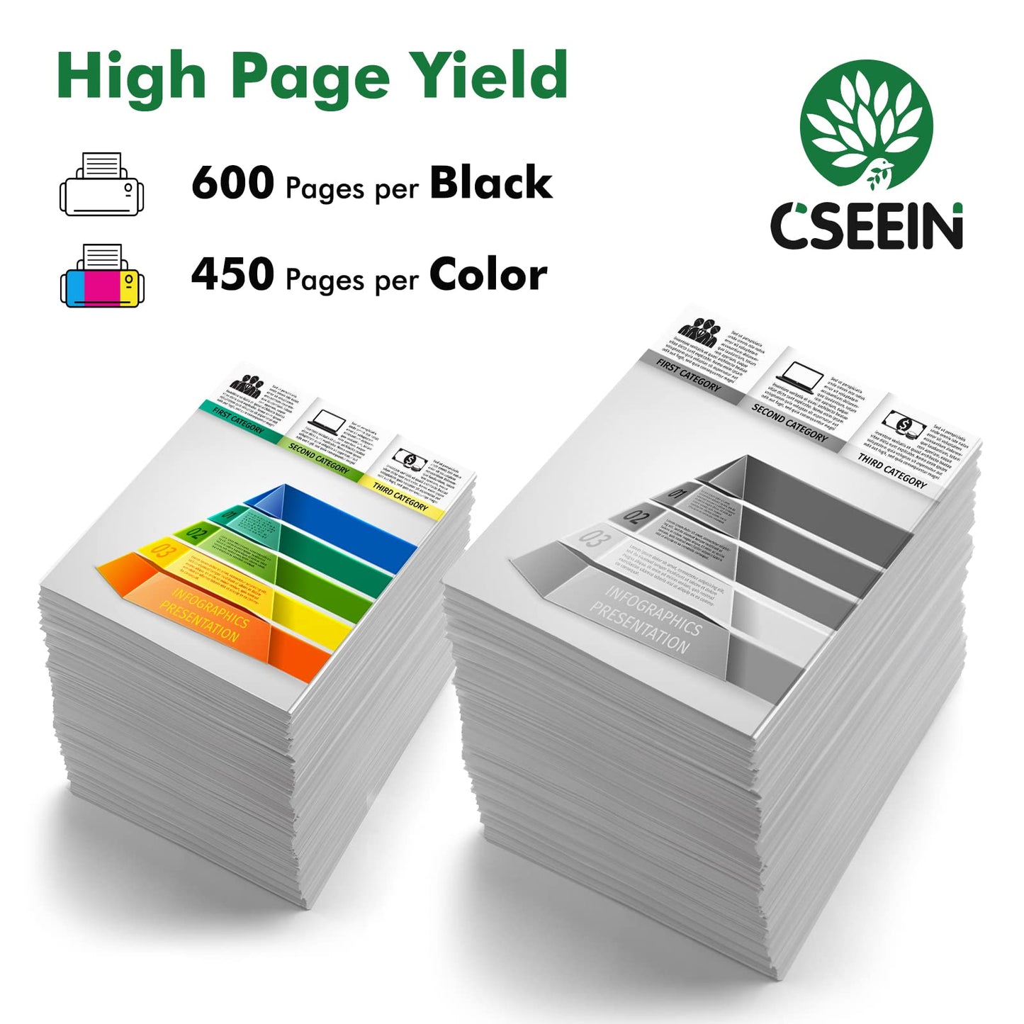 cseein Remanufactured Ink Cartridge for HP 63 63XL Replacementfor HP OfficeJet 3830 4650 5255 5200 5258 Envy 4520 4510 4512 4513 4516 DeskJet 3630
