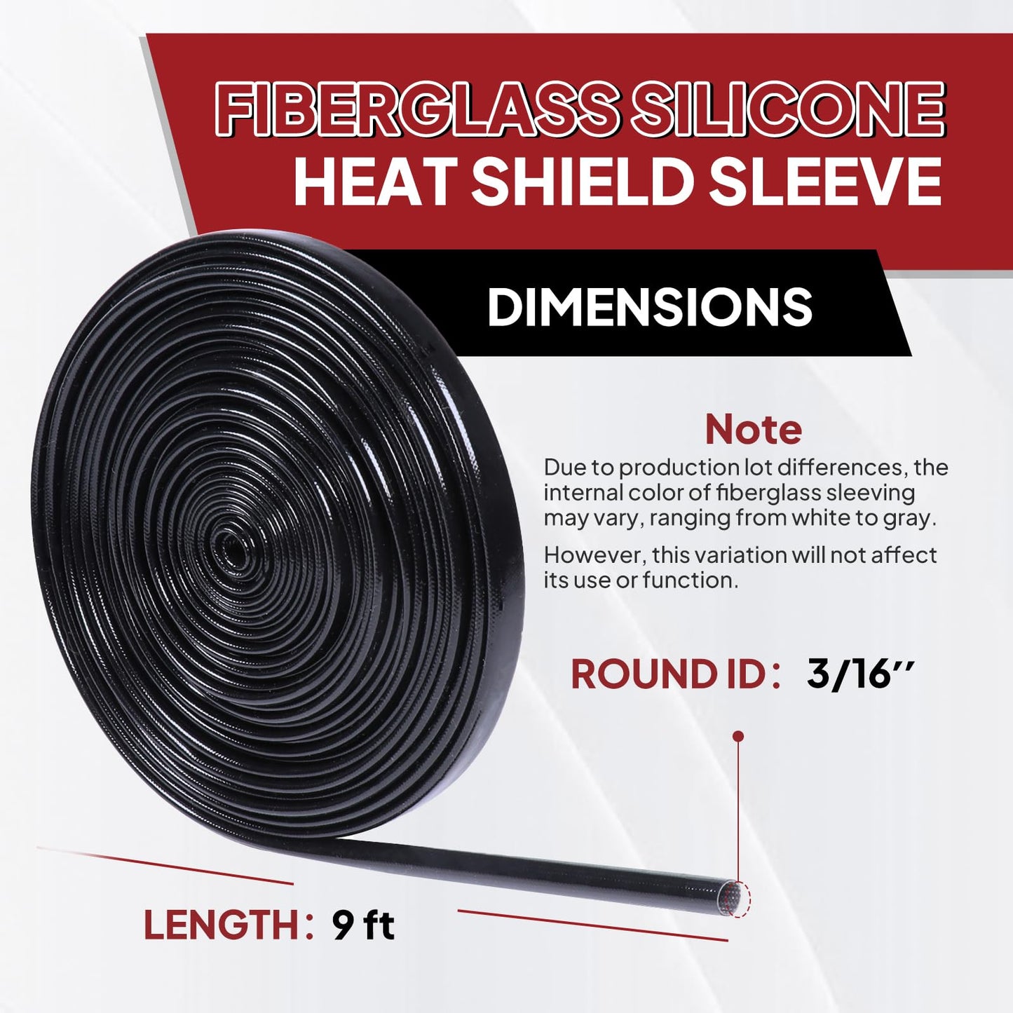 Silicone Fiberglass Sleeve Heat Shield Wire Protective High Temperature Electrical Insulation Self-extinguishing Black (3/16"- 9ft)