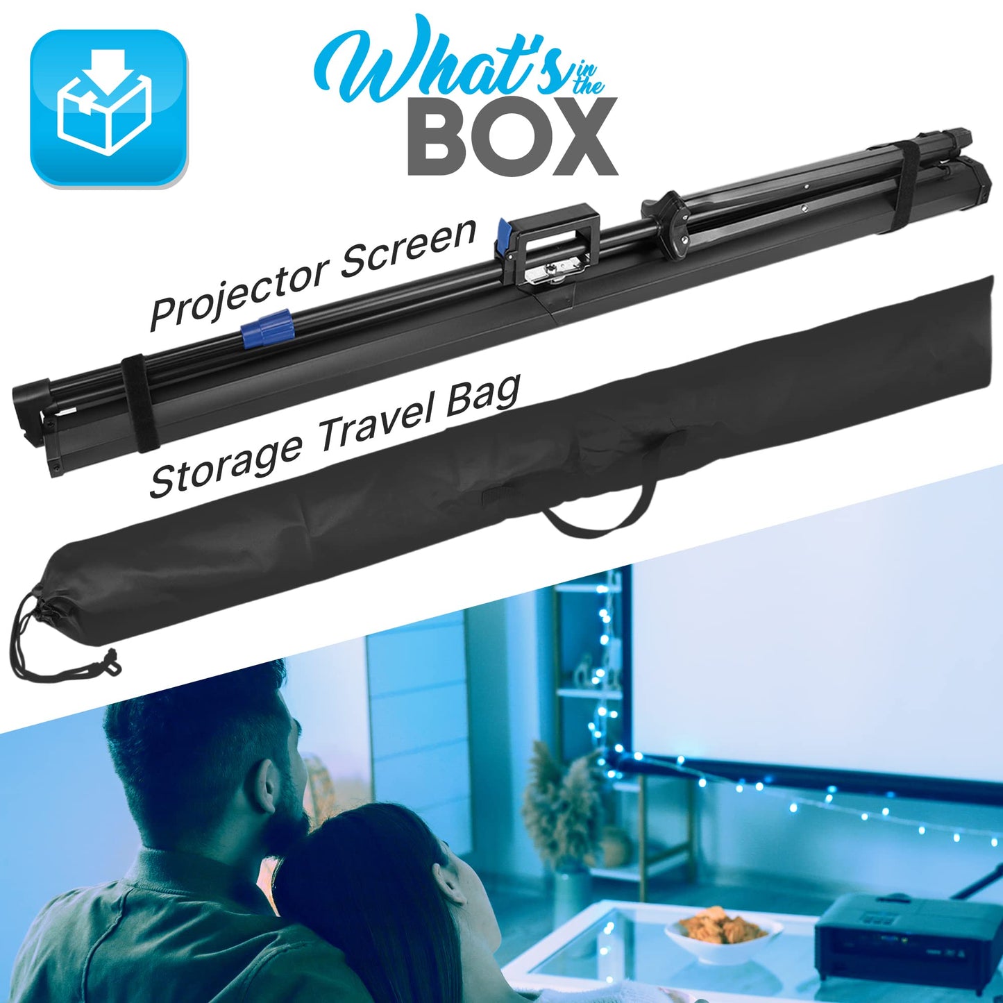 Pyle 60 Inch Portable Projector Screen with Tripod Stand - Fold Out Roll Up, HD Premium 16:9 Aspect Ratio, Matte Viewing Surface for Indoor