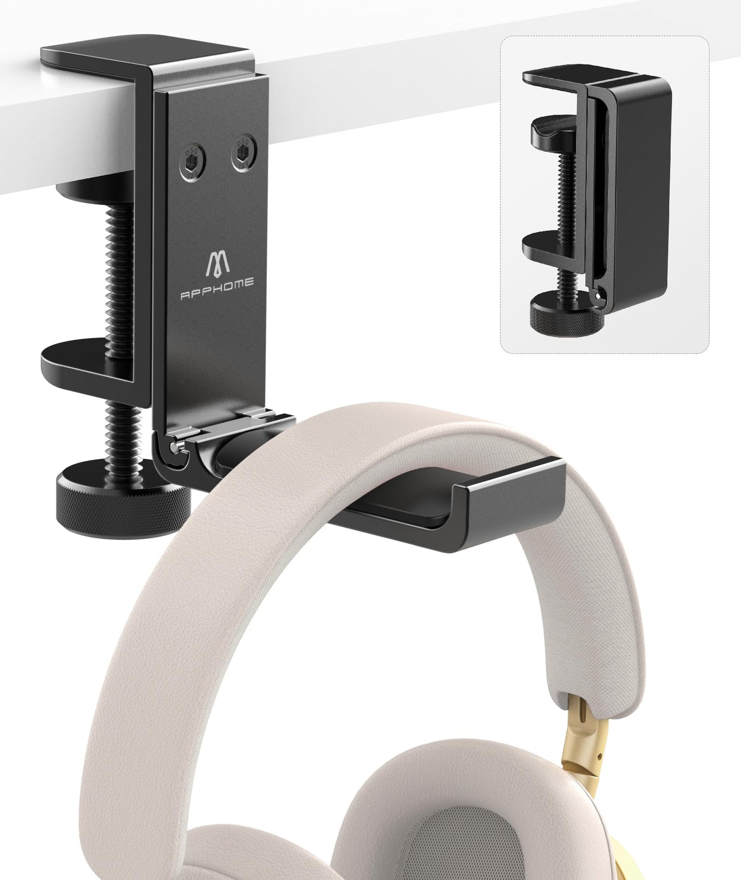 APPHOME New Foldable Headphone Stand Hanger Holder Aluminum Headset Soundbar Stand Clamp Hook Under Desk Space Save Mount, Universal Fit Gaming