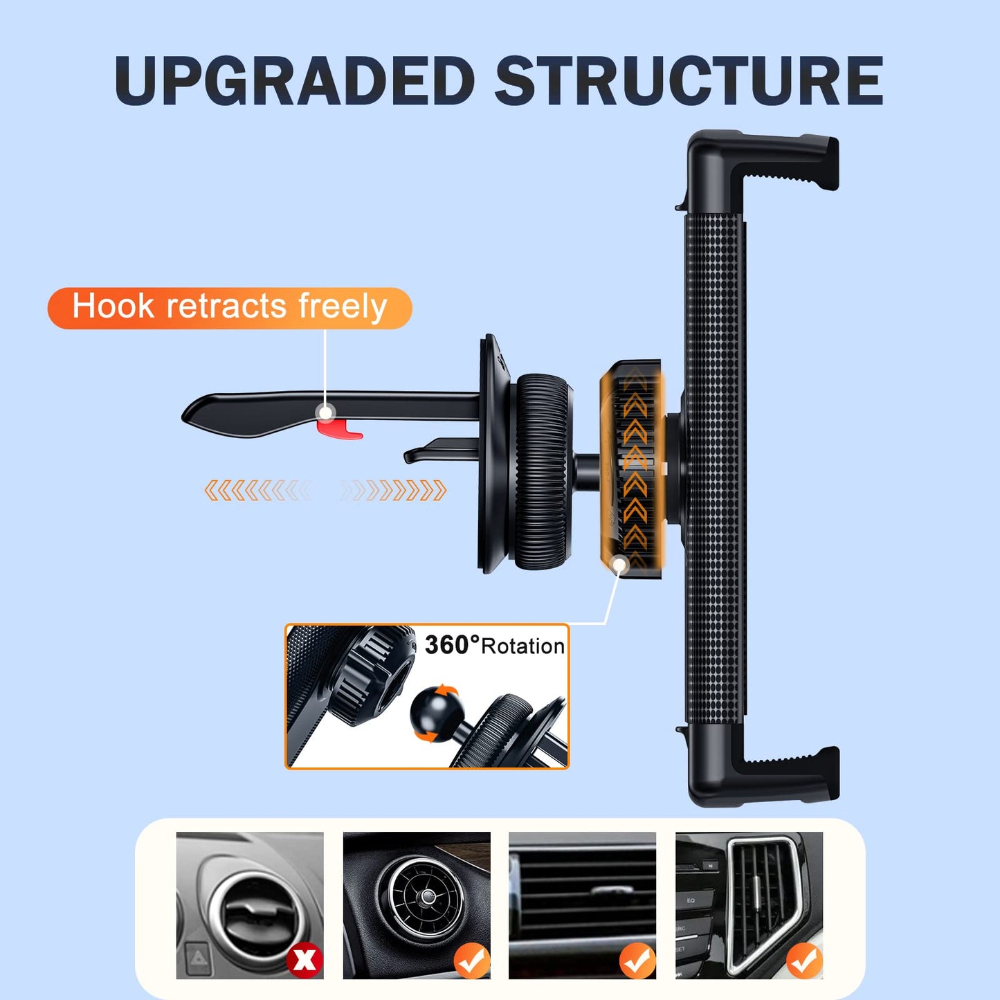 xuenair iPad mini Car Mount, [360° Rotatable& Firmly Grip & Never Fall Off] Air Vent Tablet Mount for Car, Z Fold 6 Accessories for iPad Pro Air Mini