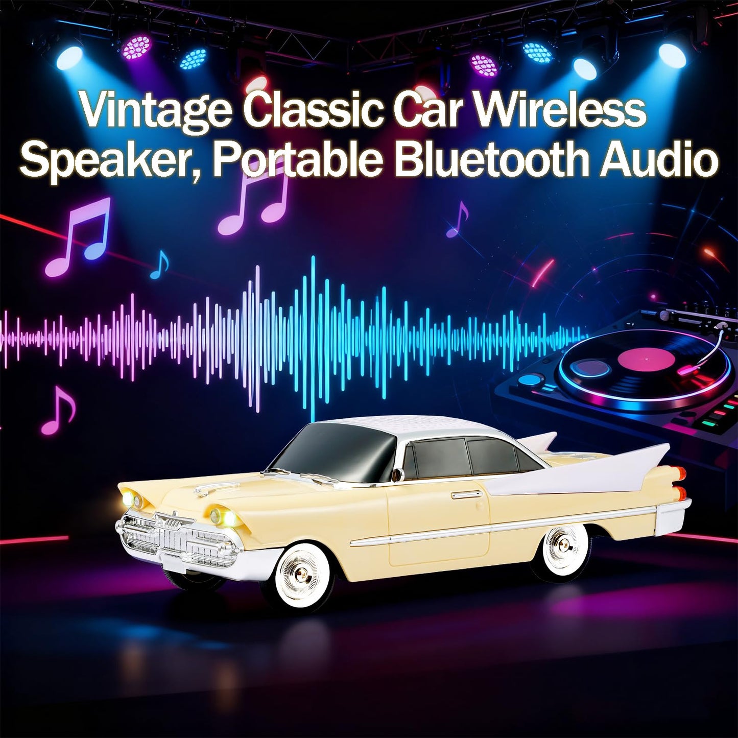 WSTER WS-1965 Bluetooth Replica Speaker - Retro Rocket Car Design, HD Sound, TWS, LED Party Lights, FM Radio, USB/TF Playback, Built-in Microphone
