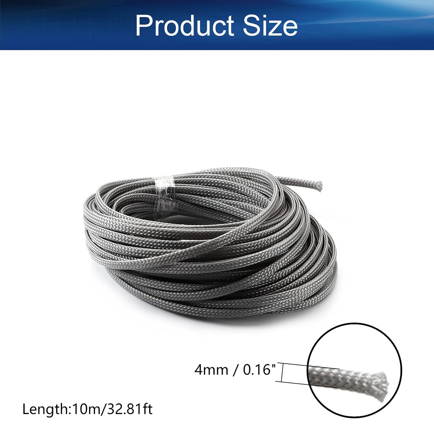 Bettomshin 1Pc 32.8Ft(10m) Cable Management Sleeve, 3/16"(4mm) Width PET Grey Cord Protector, Wire Loom Tube Insulated Split Sleeving for USB Cable