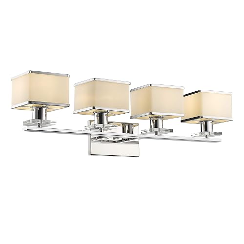 RADIANCE Goods Contemporary 4 Light Chrome Finish White Opal Glass Bath Vanity Wall Fixture 32" Wide