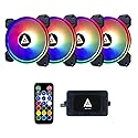 Apevia ET4-RGB Electro 120mm Silent RGB Color Changing LED Fan for Gaming with Remote Control, 28x LEDs & 8X Anti-Vibration Rubber Pads (4-pk)