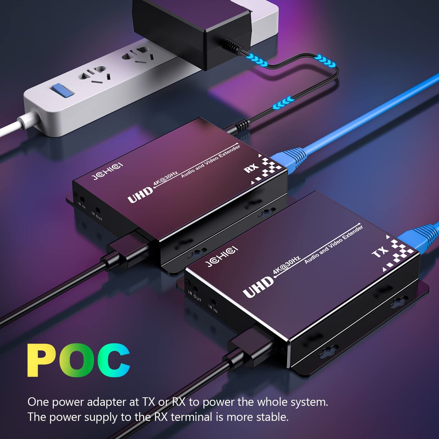 HDBasT HDMI Extender Over Cat5e/6 Ethernet up to 100m(328fts),JCHICI UHD 4K 60Hz (4:2:0 8-bit) with Bi-Directional IR, PoC and RS 232, Lossless