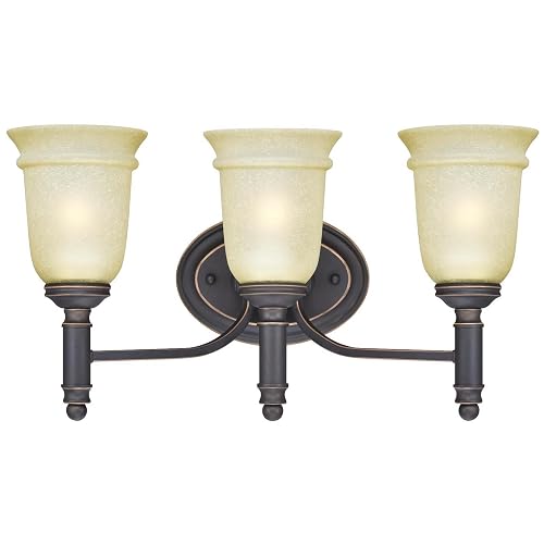 Westinghouse 6342800 Montrose Three-Light Indoor Wall Fixture, Oil Rubbed Bronze Finish with Highlights and Mocha Scavo Glass