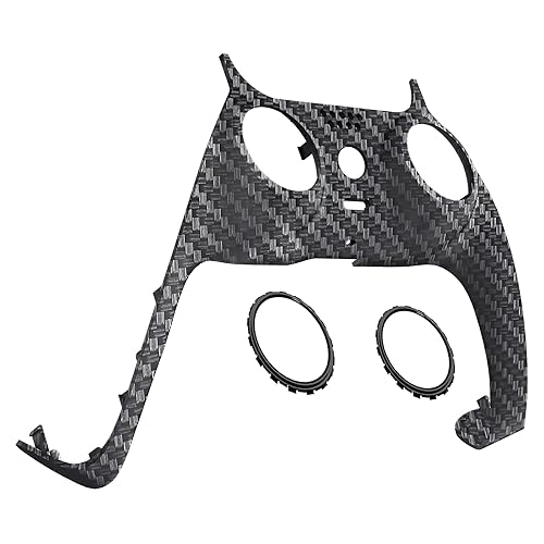 eXtremeRate Black Silver Carbon Fiber Decorative Trim Shell Compatible with p s 5 Controller, Soft Touch Replacement Clip Shell, Custom Plates Cover