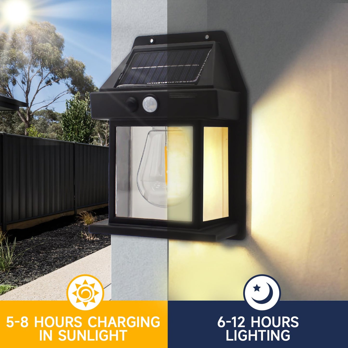Solar Lights Outdoor Waterproof - 3 Mode Dusk to Dawn Motion Sensor Security Lights, 1800mAh Solar Powered Wall Lights for Yard Garden Fence, Patio
