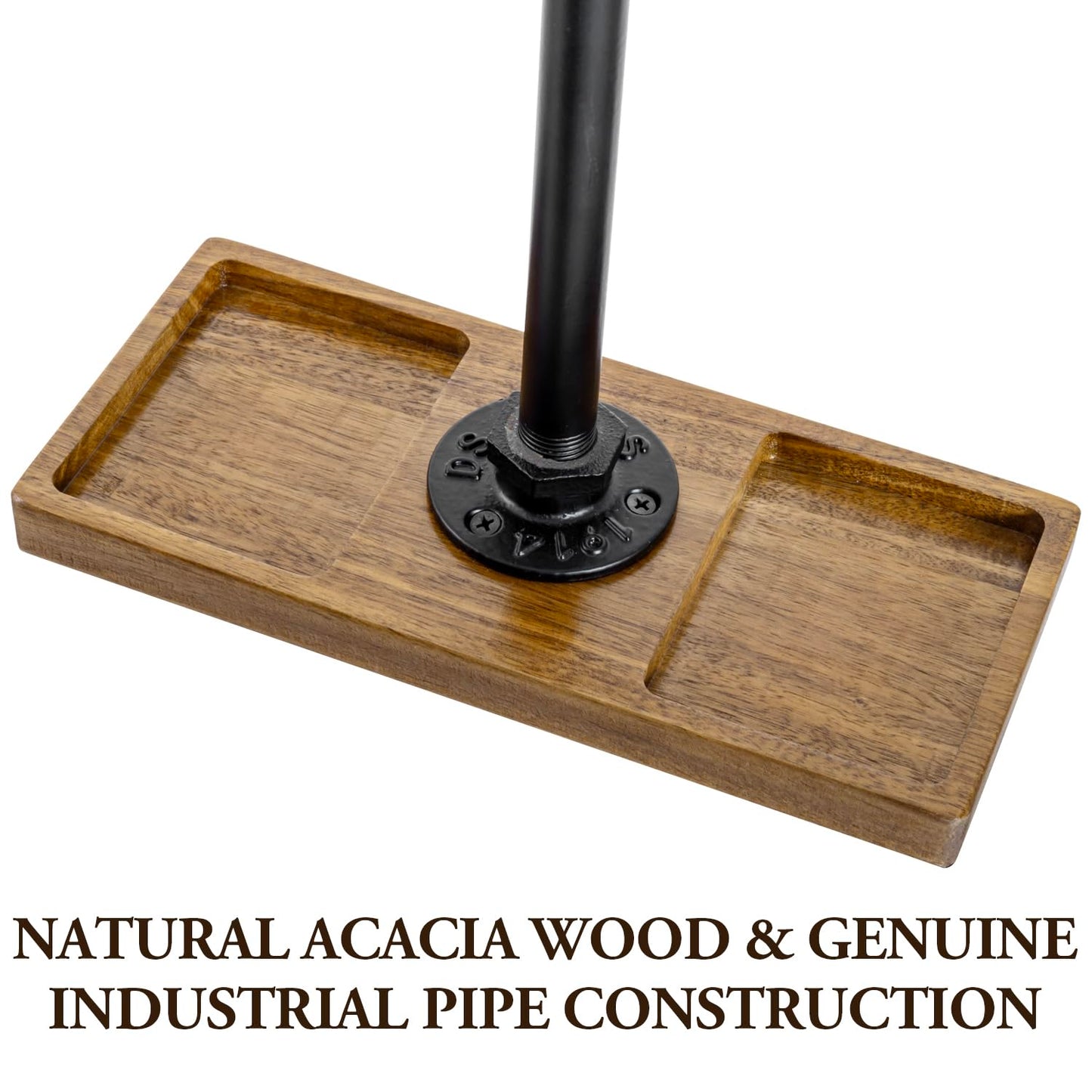 MyGift Premium Acacia Solid Wood and Industrial Black Metal Pipe T-Bar Over Ear Headphones Holder, Tabletop Dual Headphone Display Stand…