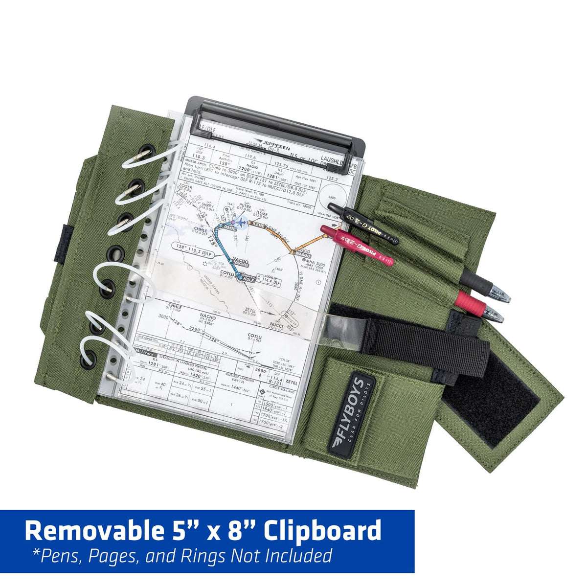 FlyBoys Classic Aviation Kneeboard, Pilot Leg Strap, Flex Clipboard, Green