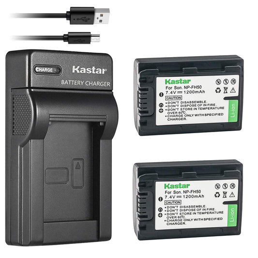 Kastar Battery (X2) & Slim USB Charger for Sony NP-FH50 NP-FH40 NP-FH30 NP-FP50 NP-FP51 and Sony A230 A290 A390 DSC-HX1 HX100 HX100V HX200 HX200V