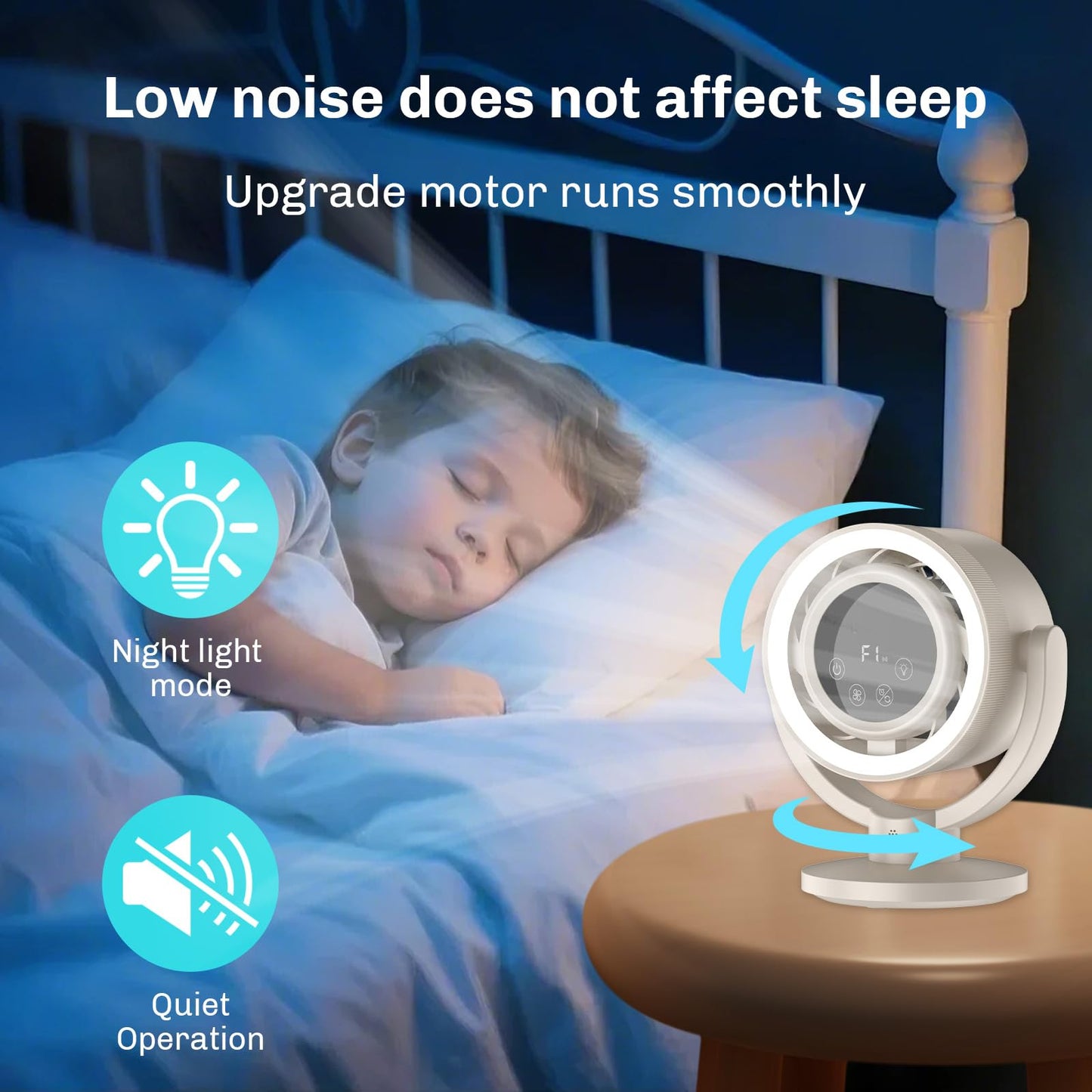 Ultra-Quiet Desk Fan with 4000mAh Rechargeable Battery, portable desk fan,Battery Operated & USB Powered, Low Noise Table Fan with Digital Display