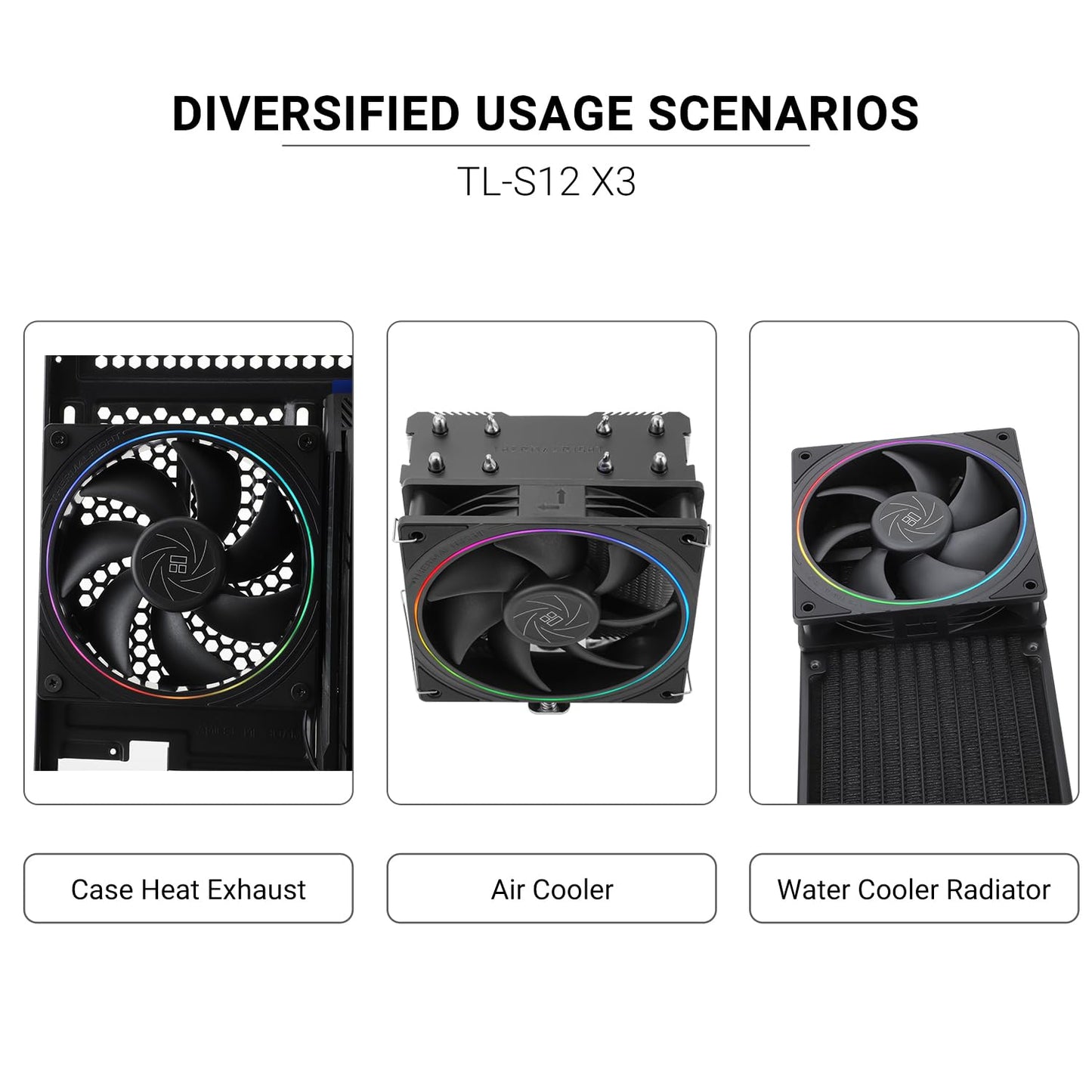 Thermalrlght TL-S12 X3 CPU Fan 120mm Case Cooler Fan, 4pin PWM Silent Computer Fan Under 23.2dB(A) for Case CPU Liquid Cooler and CPU Air Cooler