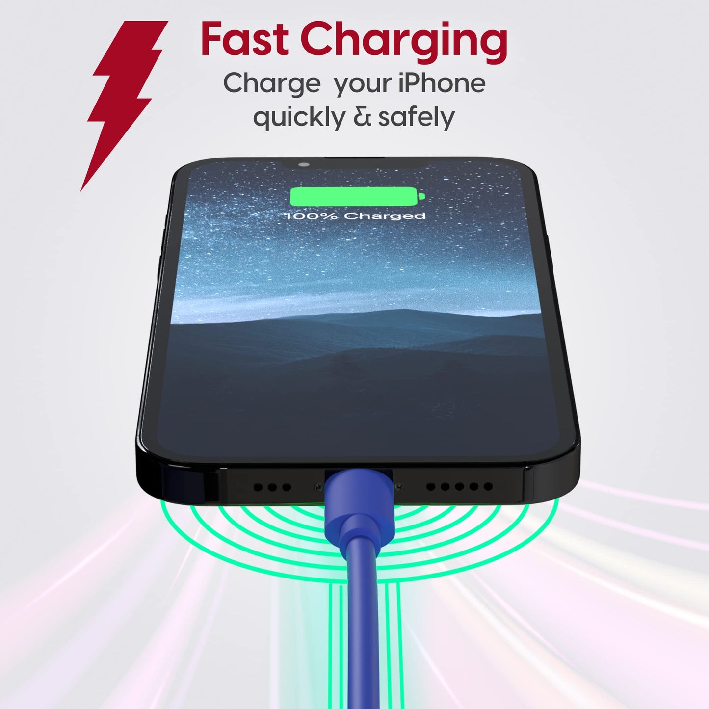 TALK WORKS Fast-Charge Lightning Cable - MFi-Certified for Apple iPhone 13, 12, 11 Pro/Max/Mini, XR, XS/Max, X, 8, 7, 6, 5, SE, iPad, AirPods, Watch…