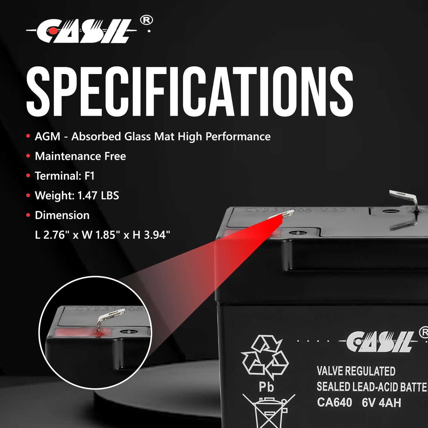Casil 6V 4Ah Replacement Battery Compatible with UltraTech UT640 IM-640