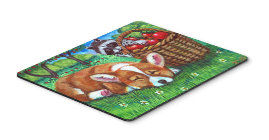 Caroline's Treasures 7430MP Corgi with The Racoon Apple Thief Mouse Pad, Hot Pad or Trivet for Home Office Gaming Working Computers Laptop Mouse