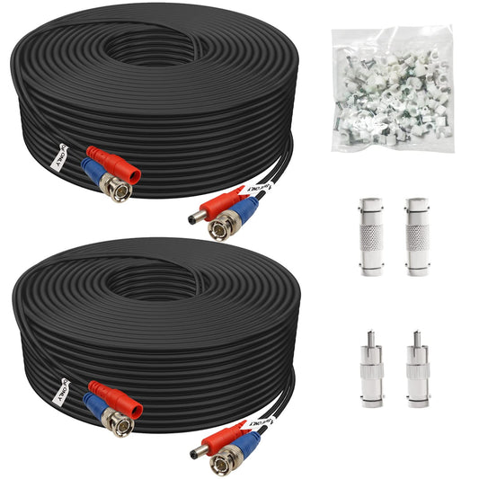 BNC Cable 200ft 2 Pack Aimyzii BNC Video Power Cable,Security Camera Cable for CCTV Camera DVR Security Systems(Included 4X BNC Adapters,50 Pcs Cable