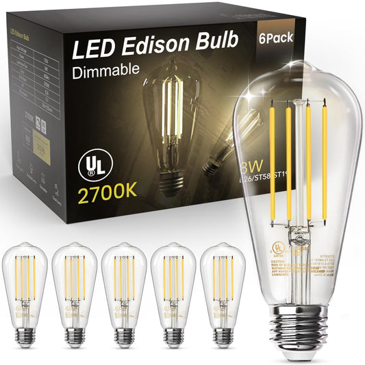 TJOY LED Edison Light Bulbs, E26 Dimmable Vintage Bulb, 8W = 60W Equivalent