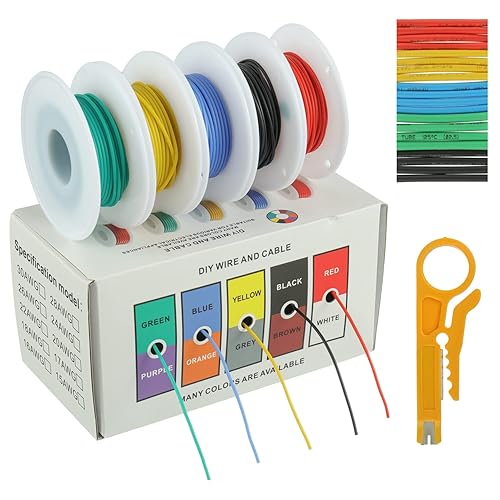 BOJACK 28 AWG Flexible Silicone Wire Electric Wire Hook up Wire Kit 300V Cables with Plus 20 φ2mm Heat Shrink Tubings and a Mini Wire Stripper(5…