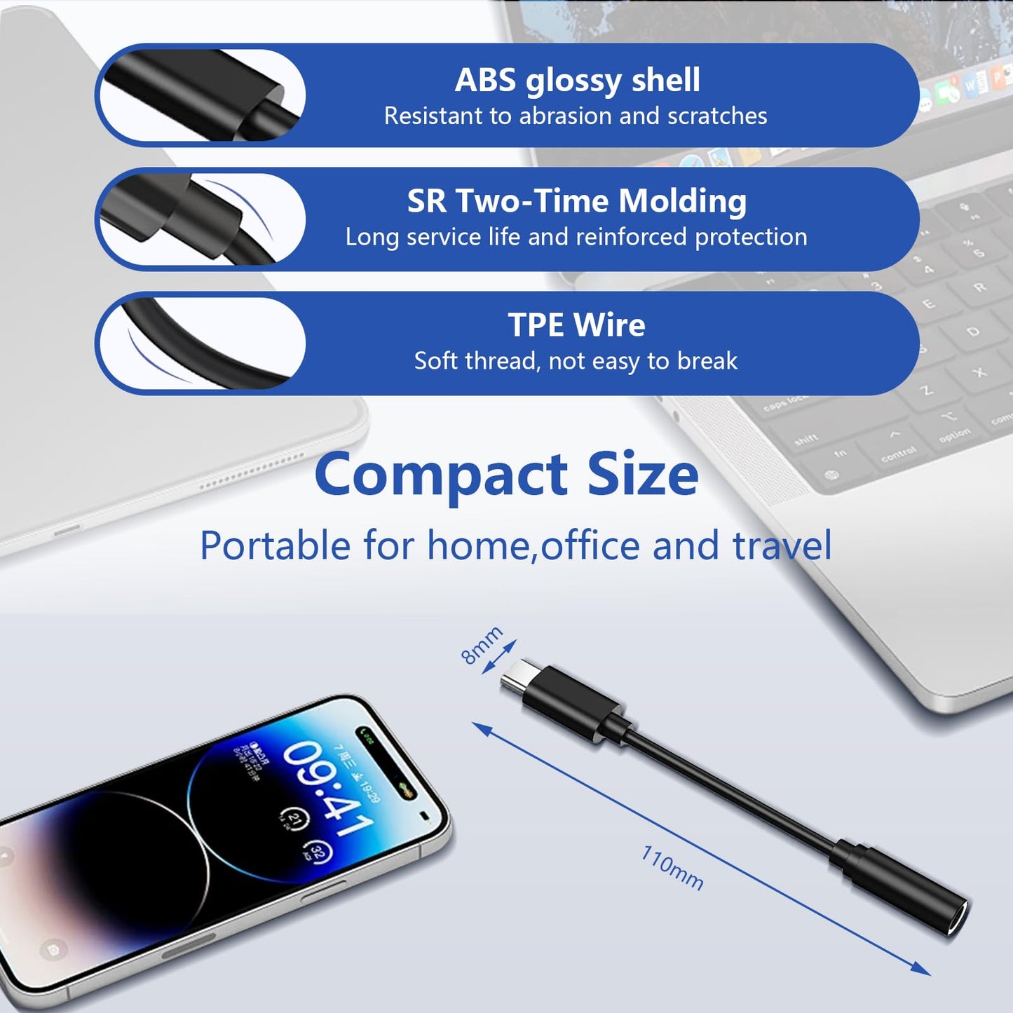 USB C to 3.5mm Headphone Jack Adapter Type C Audio Aux Cable Dongle Compatible with iPhone 16/15/15 Plus/15 Pro/15 Pro Max/iPad/Pixel, Samsung Galaxy