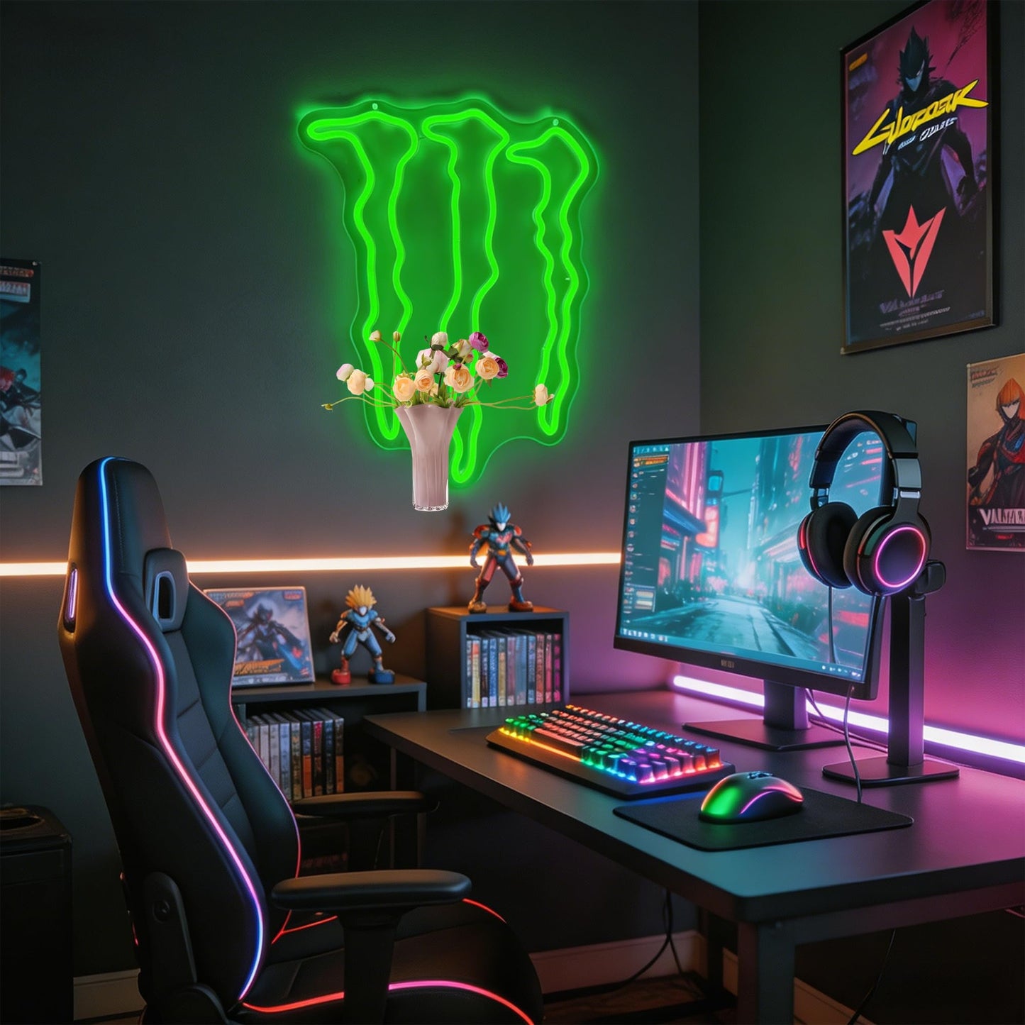 Green Energy Neon Sign for Wall Decor, Cool Dimmable Light Up Neon USB Light Up Sign for Man Cave Game Training Room Party Bar, Gym, Bedroom Decor