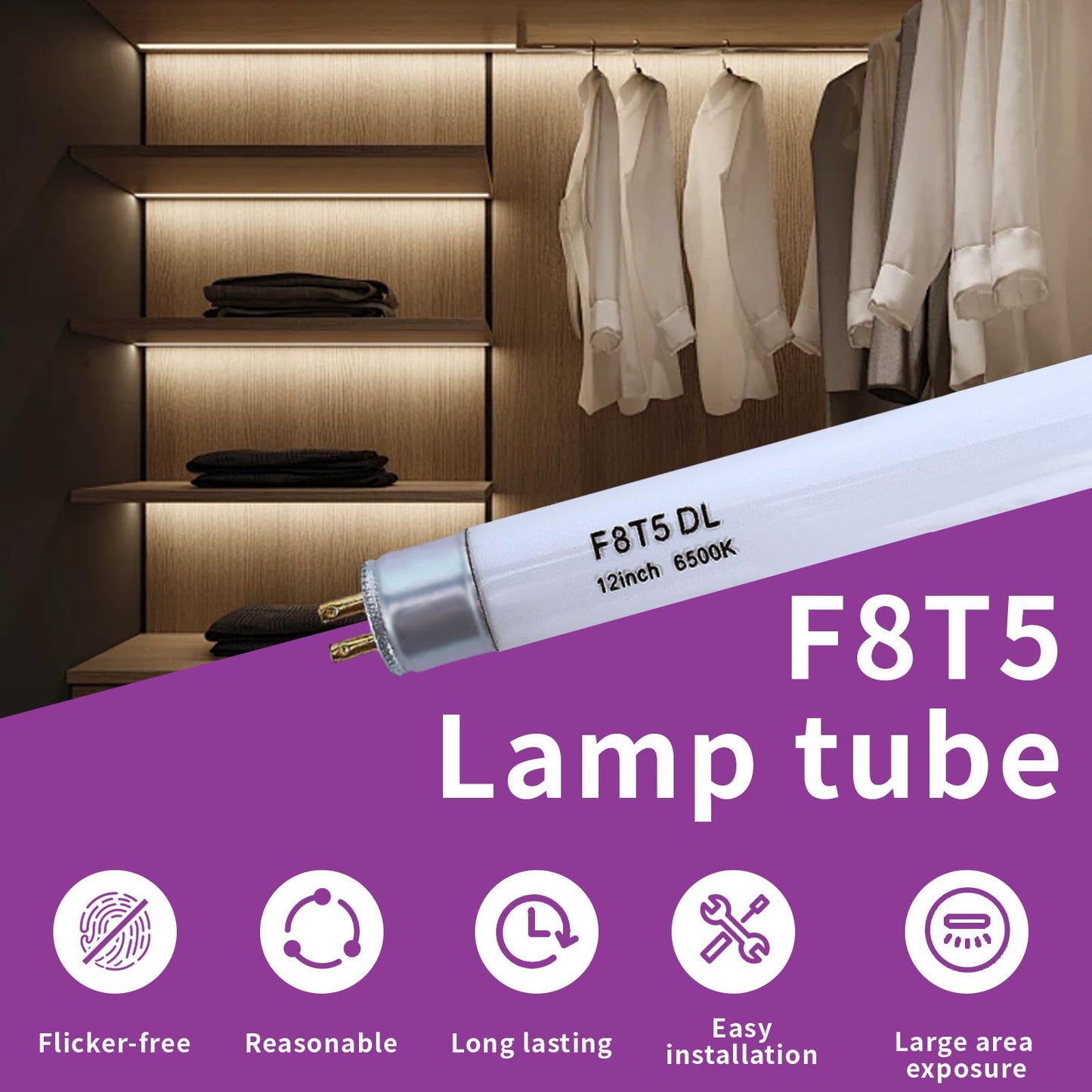 Accway (6 Pack) F8T5/DL 6500K 12’’ Linear Fluorescent Light Bulb, 8W Day Light T5 Tube, F8T5/D Bright White Lamp G5 Base Replacement for Under Cabinet