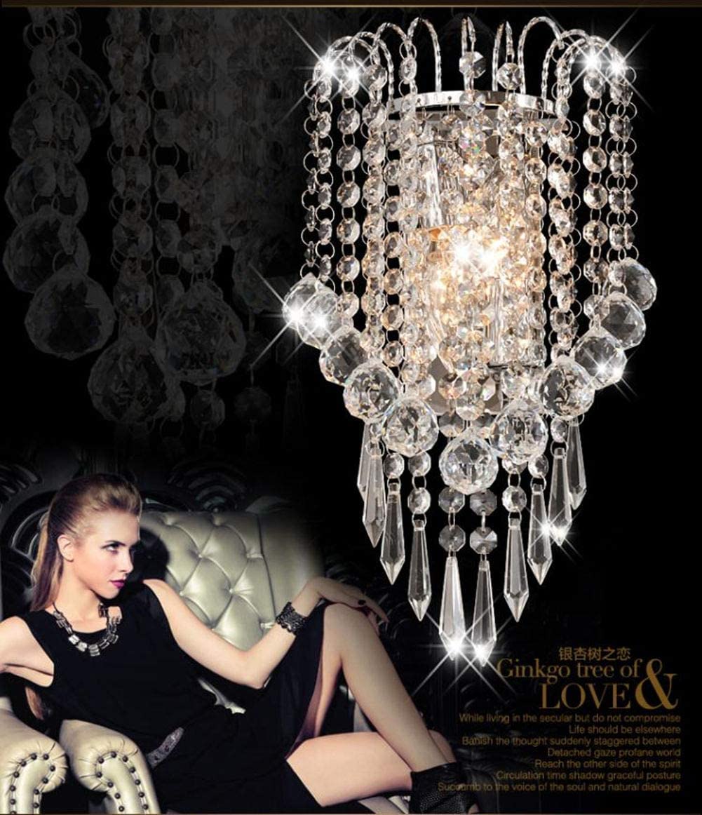 XIHOME Crystal Wall Light with Crystal Balls Drops Decorative Chrome Modern Besides Wall Lamp Sconce E12*2 Lights for Home Sitting Bedroom Corridor
