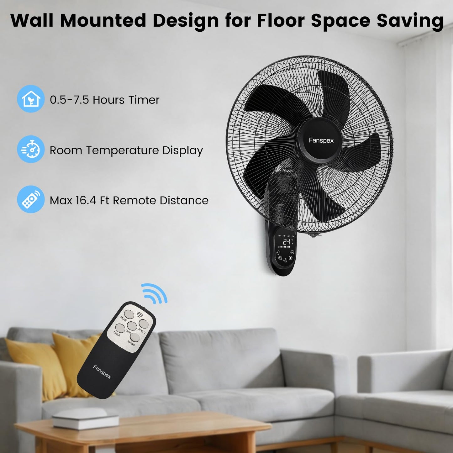 Fanspex 18" Wall Mounted Fan for Home Garage Workshop Greenhouse