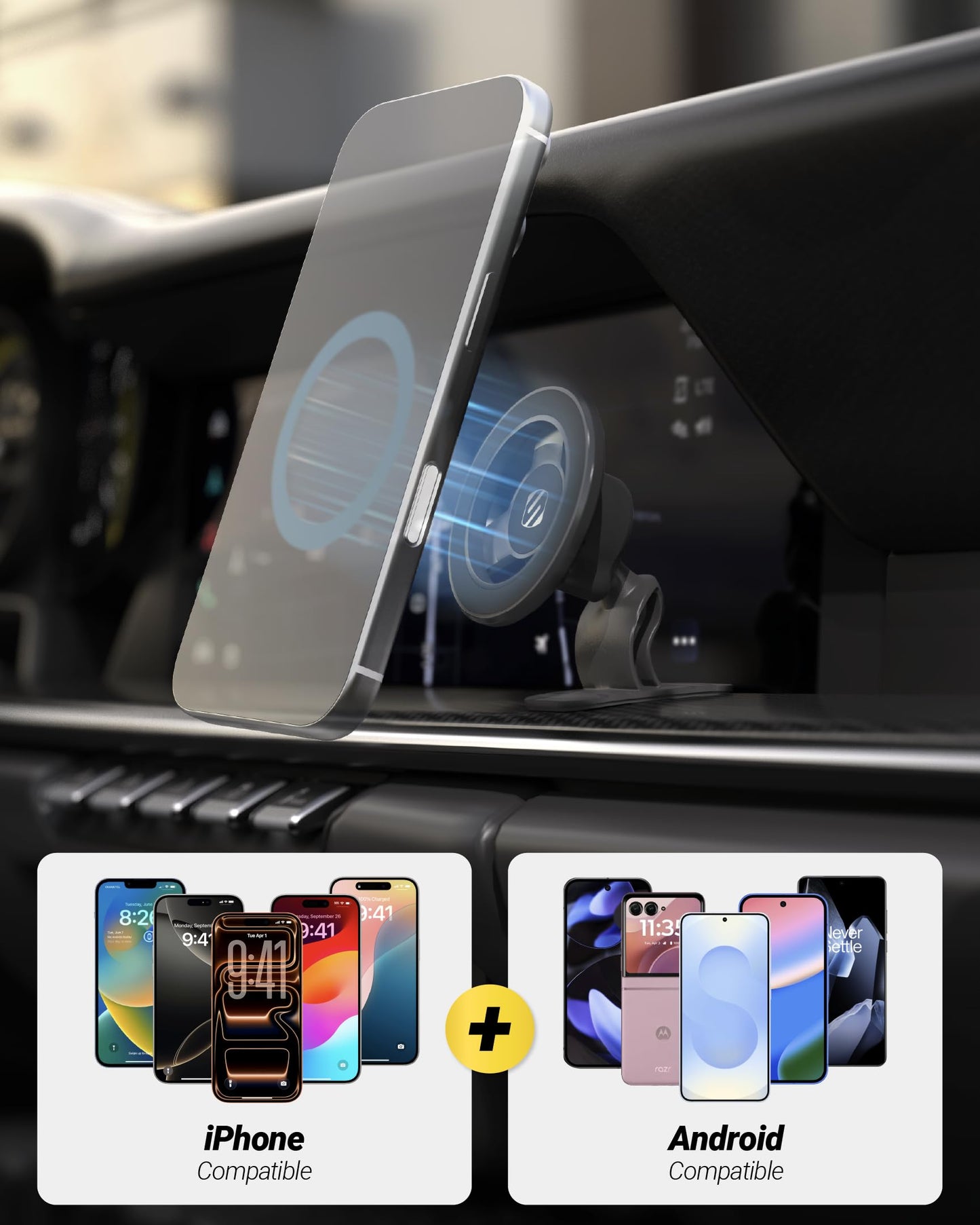 Scosche MagSafe Car Mount, Magnetic Phone Holders for Your Car Dashboard, Strong Magnetic Hold, 360° Rotatable Car Phone Holder Mount for iPhone 17 16