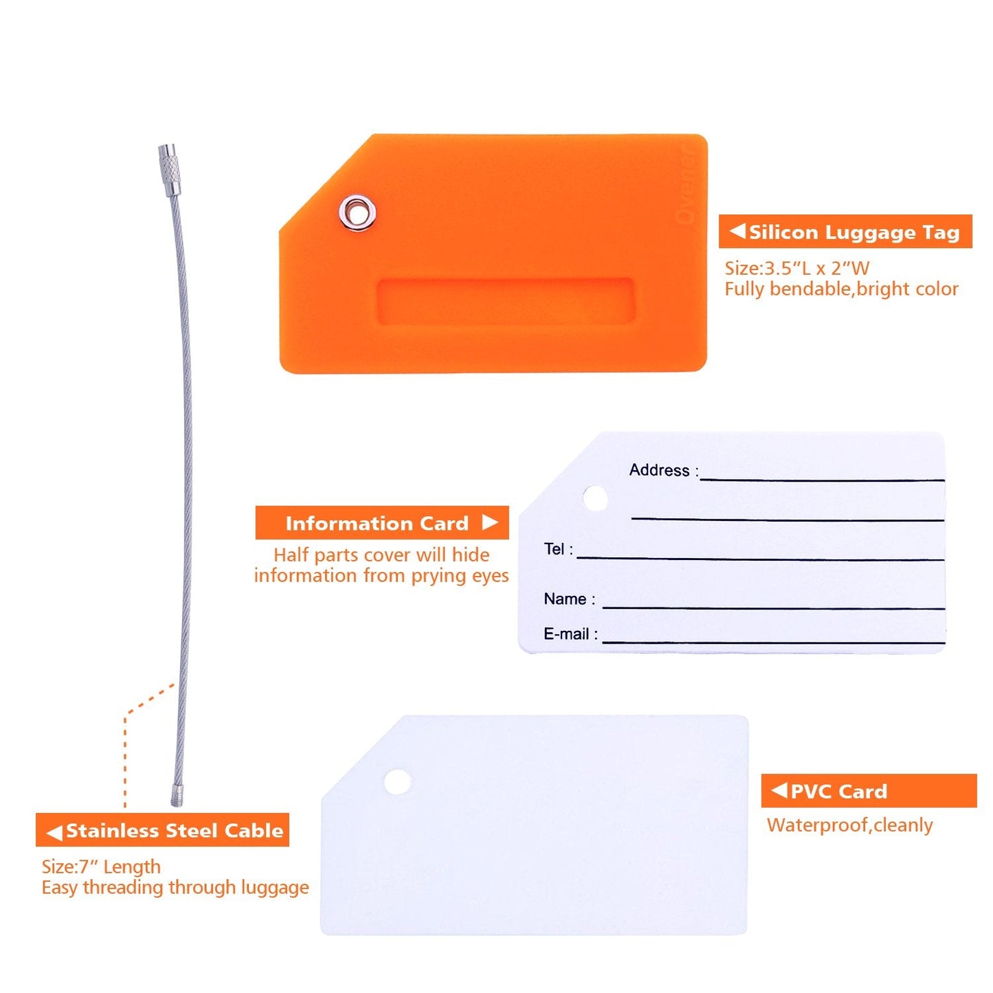 Silicone Luggage Tag with Name ID Card Perfect to Quickly Spot Luggage Suitcase (Plane 2Pcs Orange)