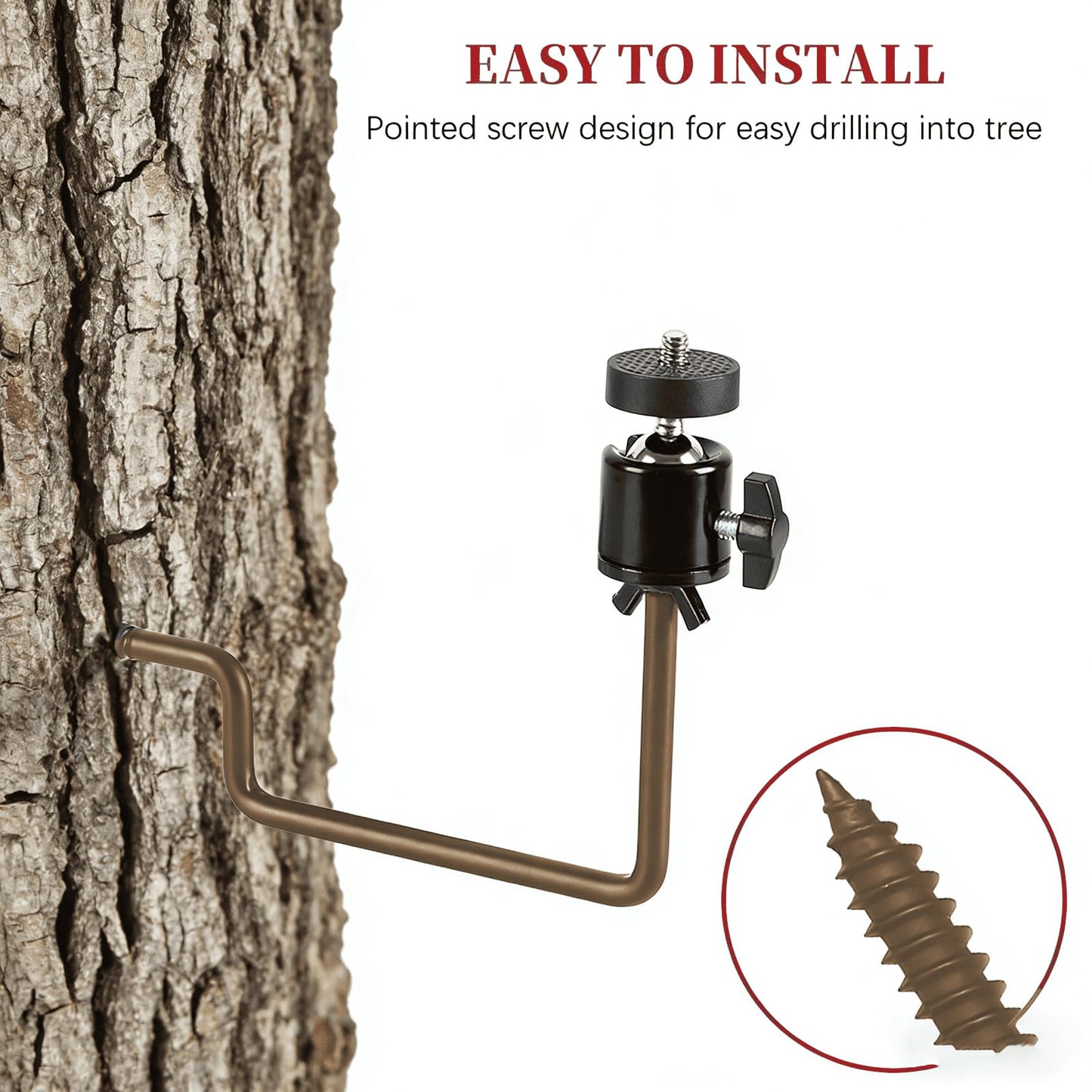 Xtellar 5 Pcs Trail Camera Tree Mount, Solid Metal 360° Camera Holder with 1/4 in Screw, Heavy Duty Screw in Bracket for Hunting Cam, Solar Panels