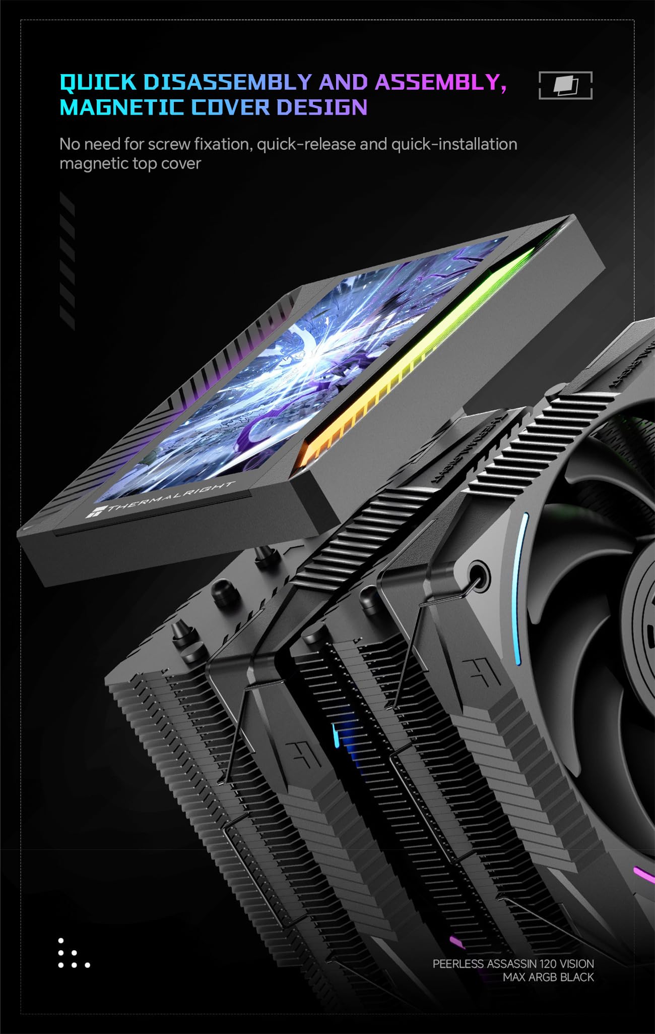 Thermalright Peerless Assassin 120 Vision MAX ARGB CPU Cooler, 5 Inch LCD, TL-K12 2150RPM 120mm Fans, for AMD AM4/AM5, Intel 1851/1700