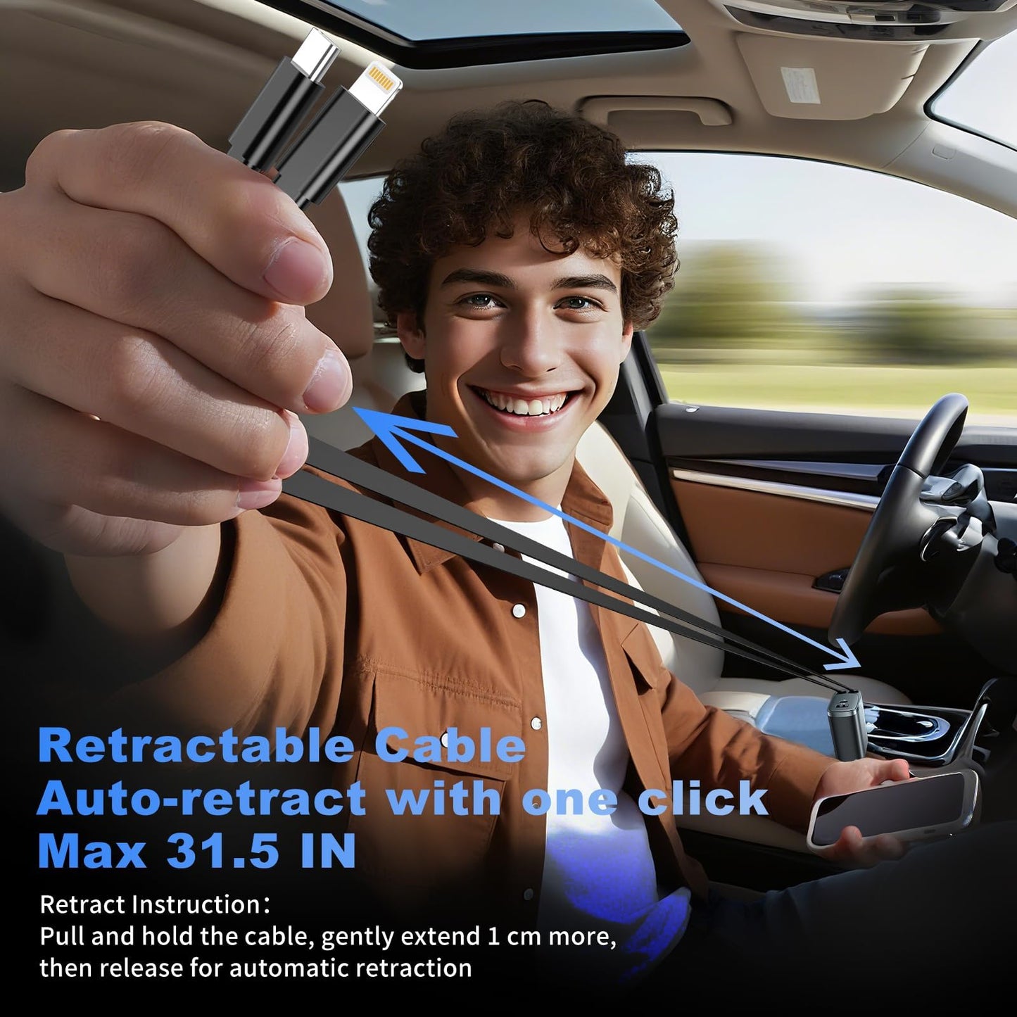 Retractable Car Charger 4 in 1, Car Charger USB C Fast Charge 84W Cigarette Lighter USB Charger, Travel Essentials Car Accessories Gifts for Men Women