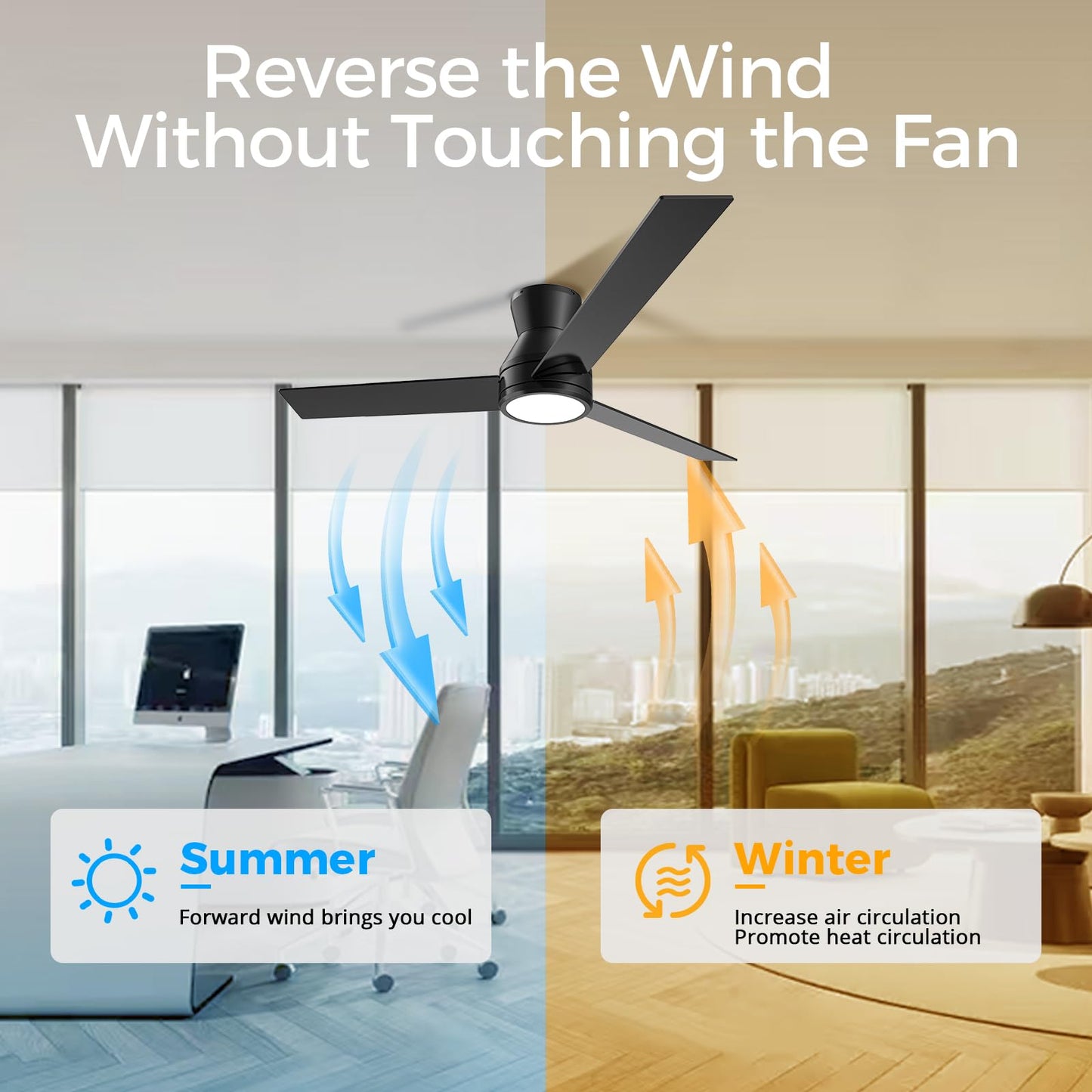 Ceiling Fans with Lights, 42 Inch Black Low Profile Ceiling fan with Light and Remote Control, Flush Mount, Reversible, 3CCT, Dimmable, Noiseless