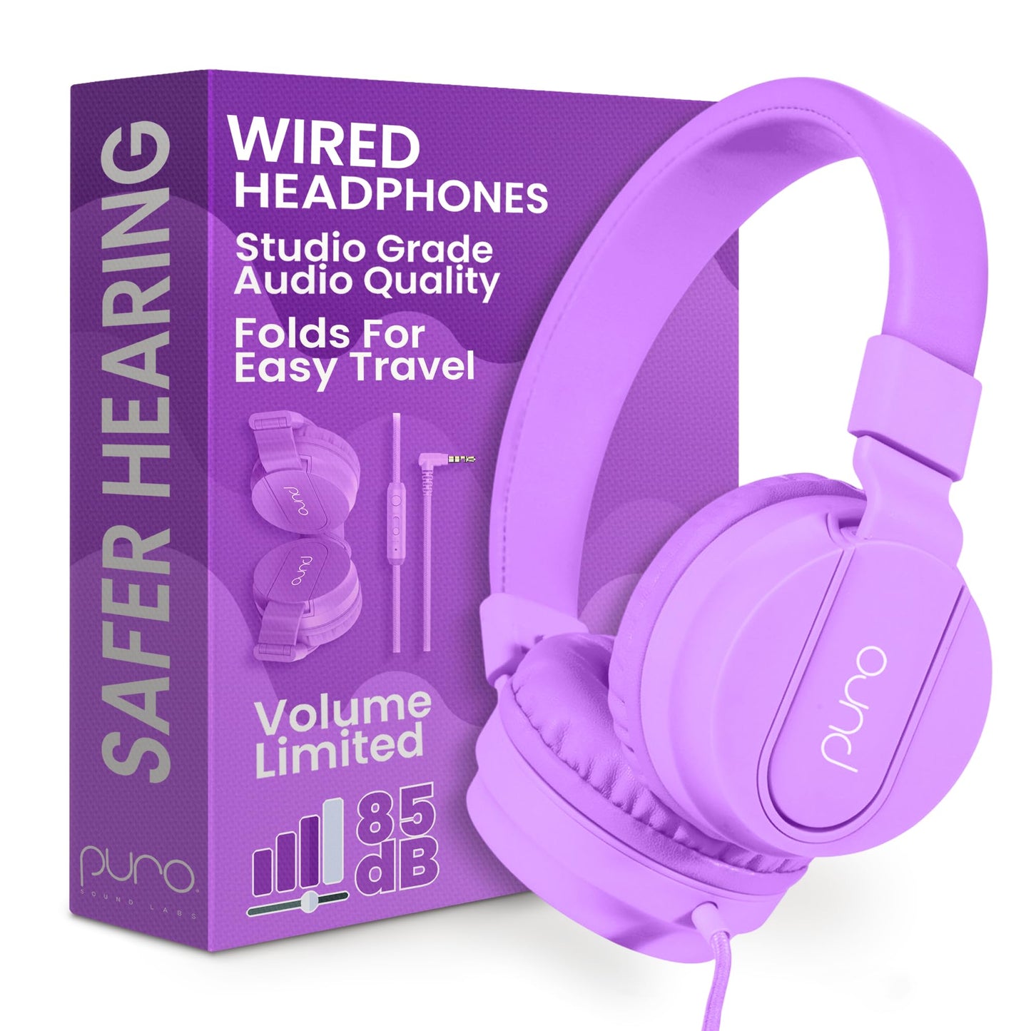 Puro Sound Labs - Kids Headphones, Volume-Limiting 85dB, PuroBasic, Purple