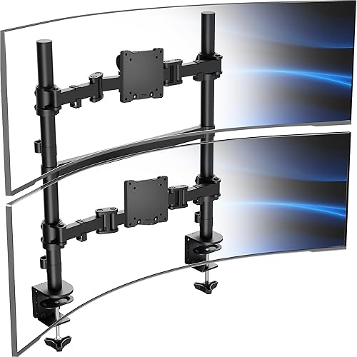 VIVO Clamp-on Double Pole Ultra Wide Monitor Desk Mount for 2 Utrawides up to 57 inches, 59.4 lbs Capacity Each, Low Profile Heavy Duty Vertical Dual