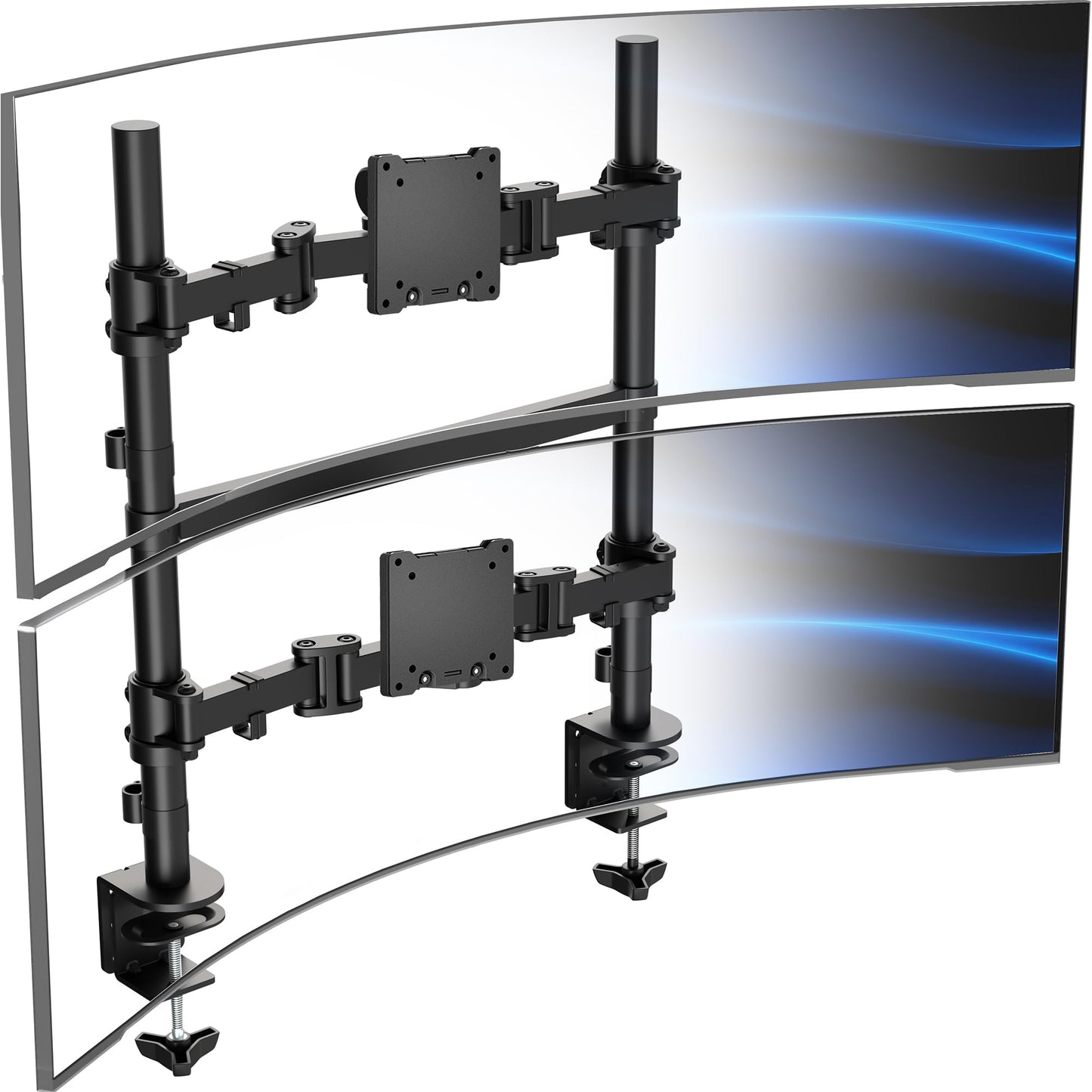 VIVO Clamp-on Double Pole Ultra Wide Monitor Desk Mount for 2 Utrawides up to 57 inches, 59.4 lbs Capacity Each, Low Profile Heavy Duty Vertical Dual