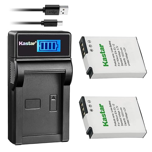 Kastar Battery (X2) & Slim LCD Charger for Nik EN-EL12, ENEL12, MH-65 Coolpix S9900, S9700, AW120, S9500, AW110, S70, S9600, S6300, S6200, S8100