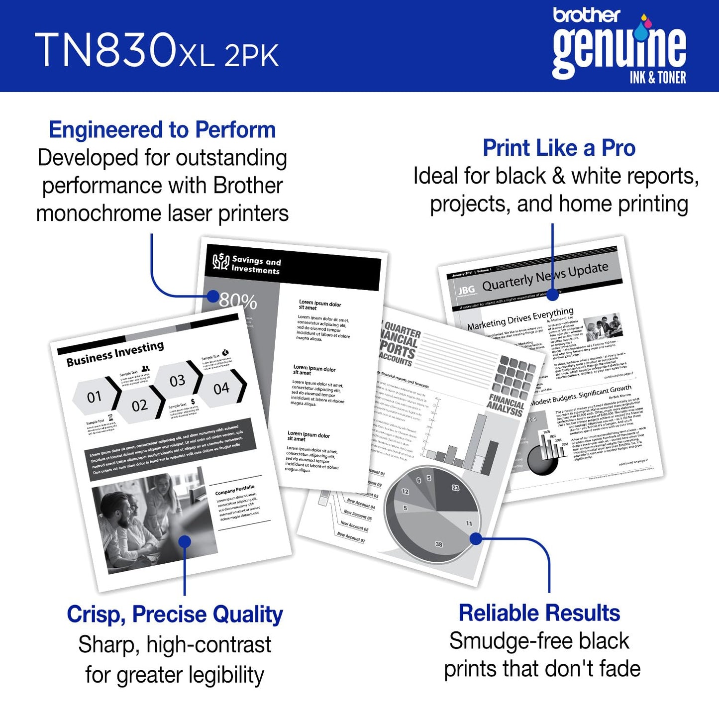 Brother Genuine TN830XL 2PK Black High Yield Printer Toner Cartridge 2-Pack - Print up to 3,000 Pages Each(1)
