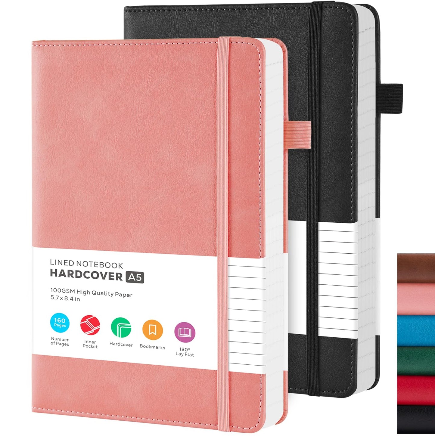 FOCUS DAY Lined Notebook Journals for Women/Men Work, 2 Pack Hardcover Leather Journal Note Book with 100GSM Thick Paper, Notebooks for Office School