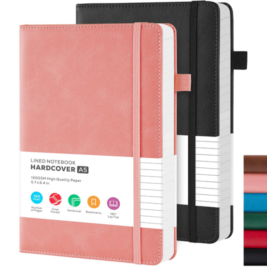 FOCUS DAY Lined Notebook Journals for Women/Men Work, 2 Pack Hardcover Leather Journal Note Book with 100GSM Thick Paper, Notebooks for Office School