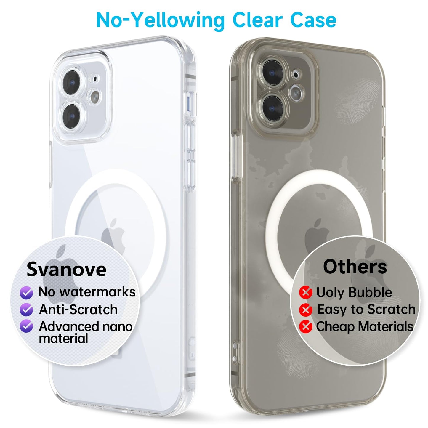 Svanove for iPhone 15 Pro Case Clear Compatible with Magsafe Silicone, Transparent Thin Magnetic Mag Safe Case Cute, Girly Aesthetic Trendy Slim Hard