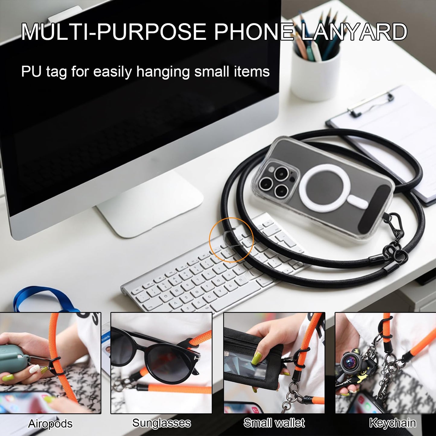 KaKuLan Phone Lanyard, 2 Pack Anti-Theft Cell Phone Neck Strap with Premium Metal Buckles & Tether Tabs, Universal Phone Strap for iPhone & Android