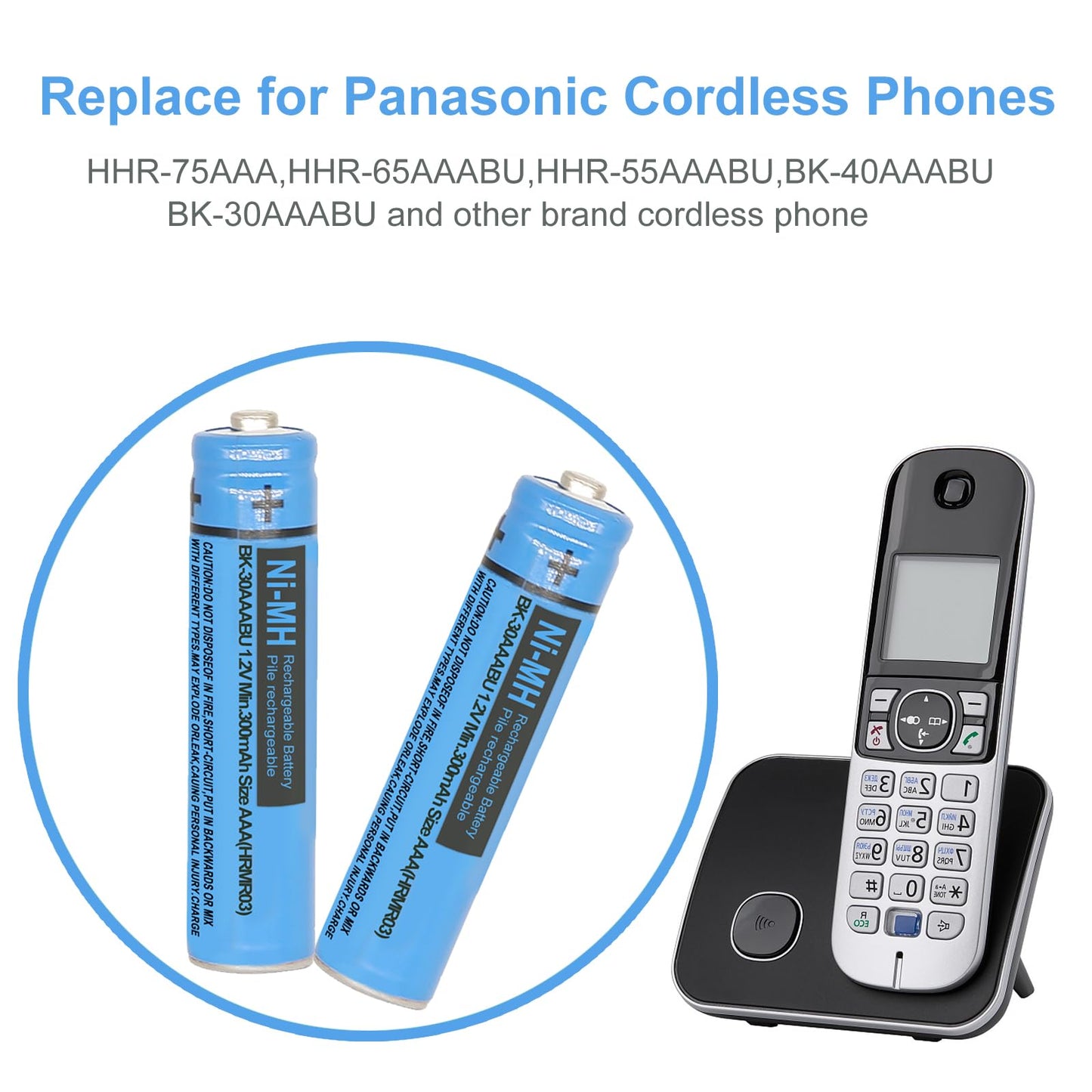 4PCS BK-30AAABU Ni-MH AAA Rechargeable Batteries 300mah AAA Ni-MH Rechargeable Batteries 1.2V for Panasonic Cordless Phones, Remote Controls