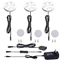 AIBOO 12V LED Under Cabinet Lighting Kit 3 Packs Slim Aluminum Puck Lights with 2-Way Switch All Accessories Included for Counter Closet Lighting 6W